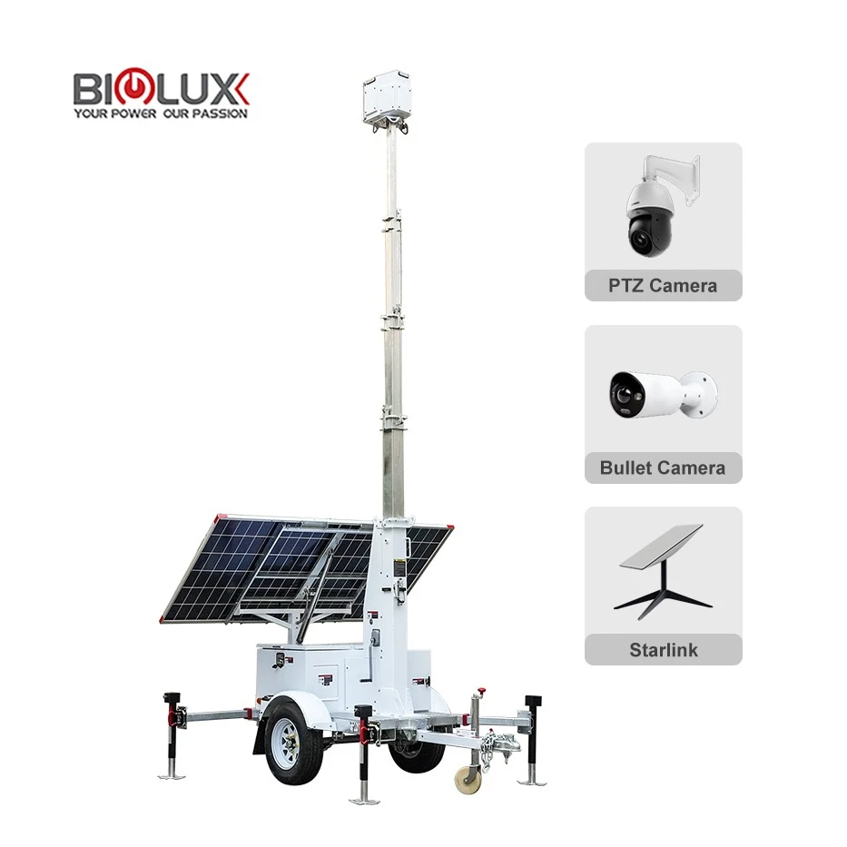 Biglux Mini Simple Design Mobile Solar Trailer For Install CCTV Cameras Tower factory